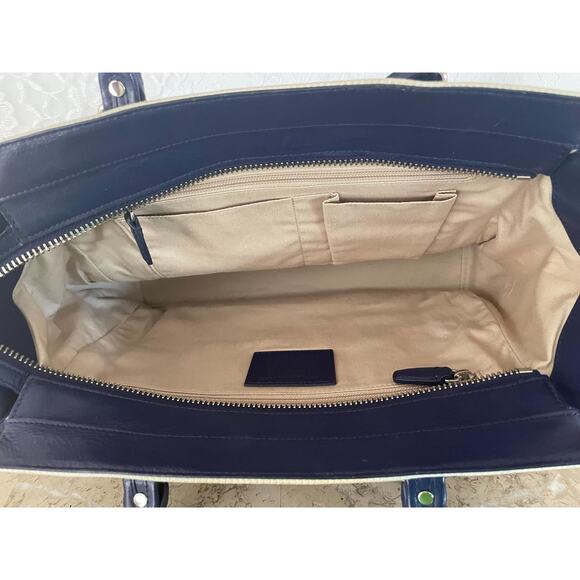 Coach Candance legacy stripe indigo canvas/Leather TOte, sHoulder Bag 22397 - Picture 9 of 10